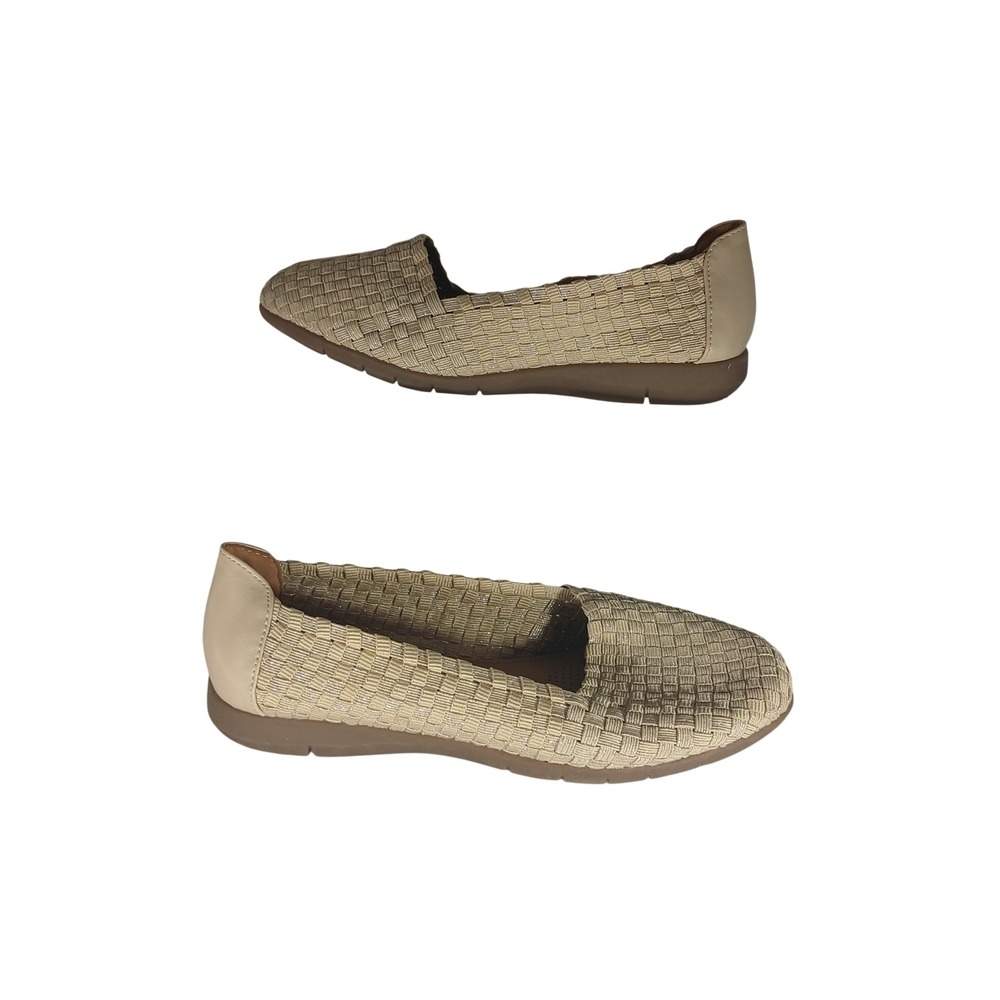 Comfortview Bethany Woven Flats 7M Beige Metallic Basketweave Comfort Casual